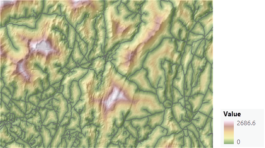 Map of distance from roads over a hillshade Map of distance from roads over a hillshade