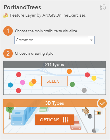 Layer style pane with the main attribute set to Common and the drawing style set to 3D Types Layer style pane with the main attribute set to Common and the drawing style set to 3D Types