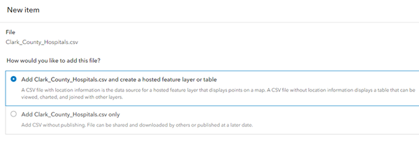 Create a hosted feature layer. Create a hosted feature layer.