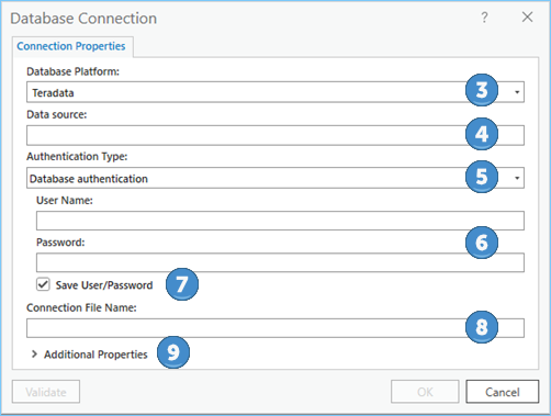 The Database Connection dialog box The Database Connection dialog box